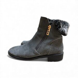 Cole Haan Waterproof Suede Fur Trim Ankle Boots Gray Women’s 6.5B New